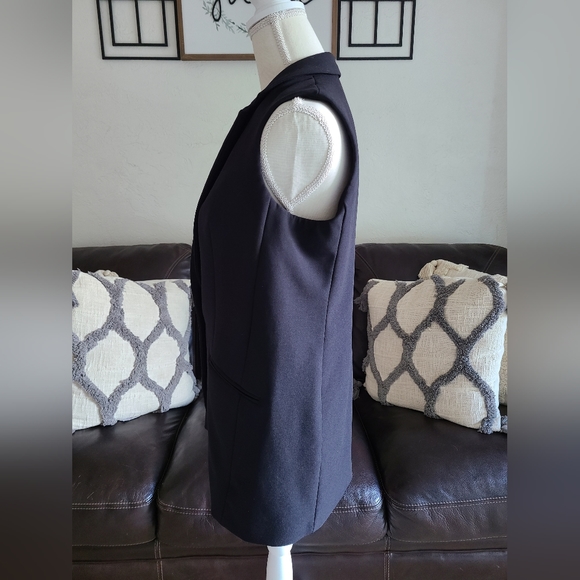 EXPRESS Black Sleeveless Mid Length Collared Vest Women's Size S Classic - Picture 5 of 11